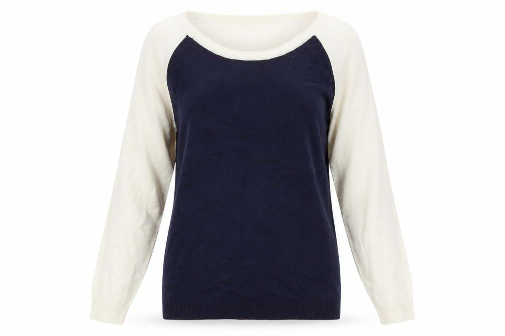 Gap Women's Ivory & Blue Cotton Raglan Jumper L