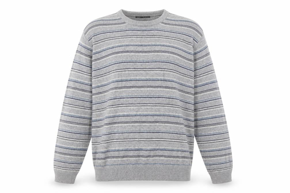 SIMONE Men's Grey 2XL Striped Wool Knit Pullover