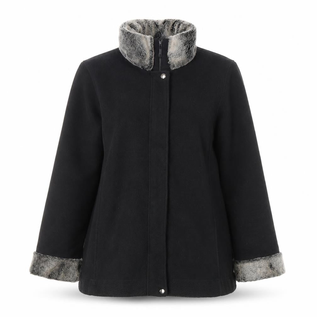 Cotton Traders Women's Black Fur Trim Jacket Size 12