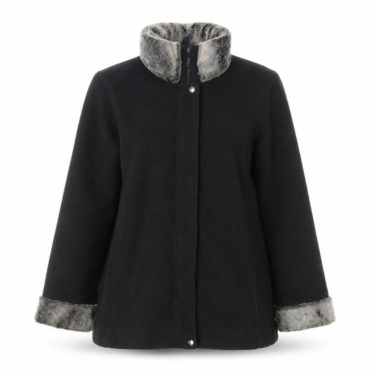 Cotton Traders Women's Black Fur Trim Jacket Size 12