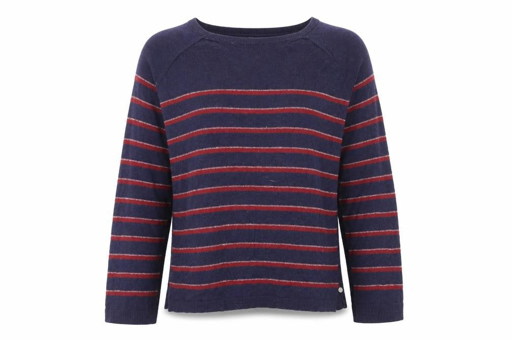 Yerse Women's Blue Striped Cotton Pullover Jumper M