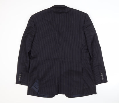 Back view of Jaeger Men's Blue Stripe Short Blazer Jacket 42S