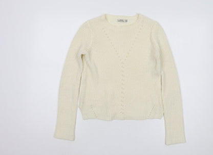 Bershka Women's Ivory Wool Blend Pullover Jumper S