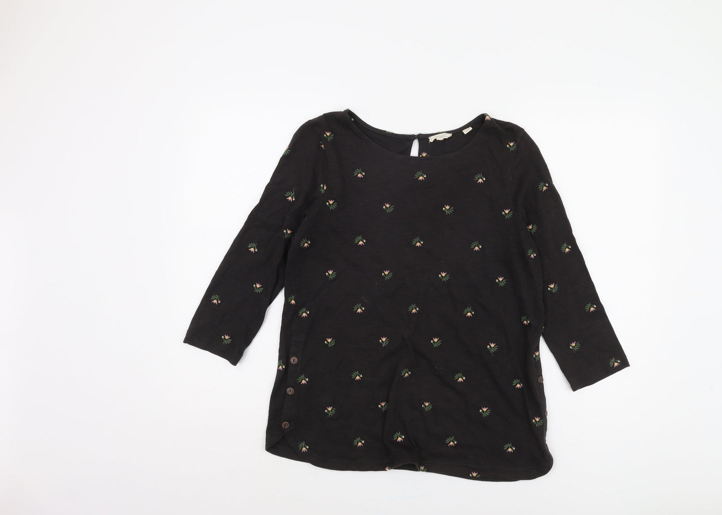 Fat Face Women's Black Floral 3/4 Sleeve Blouse UK 8