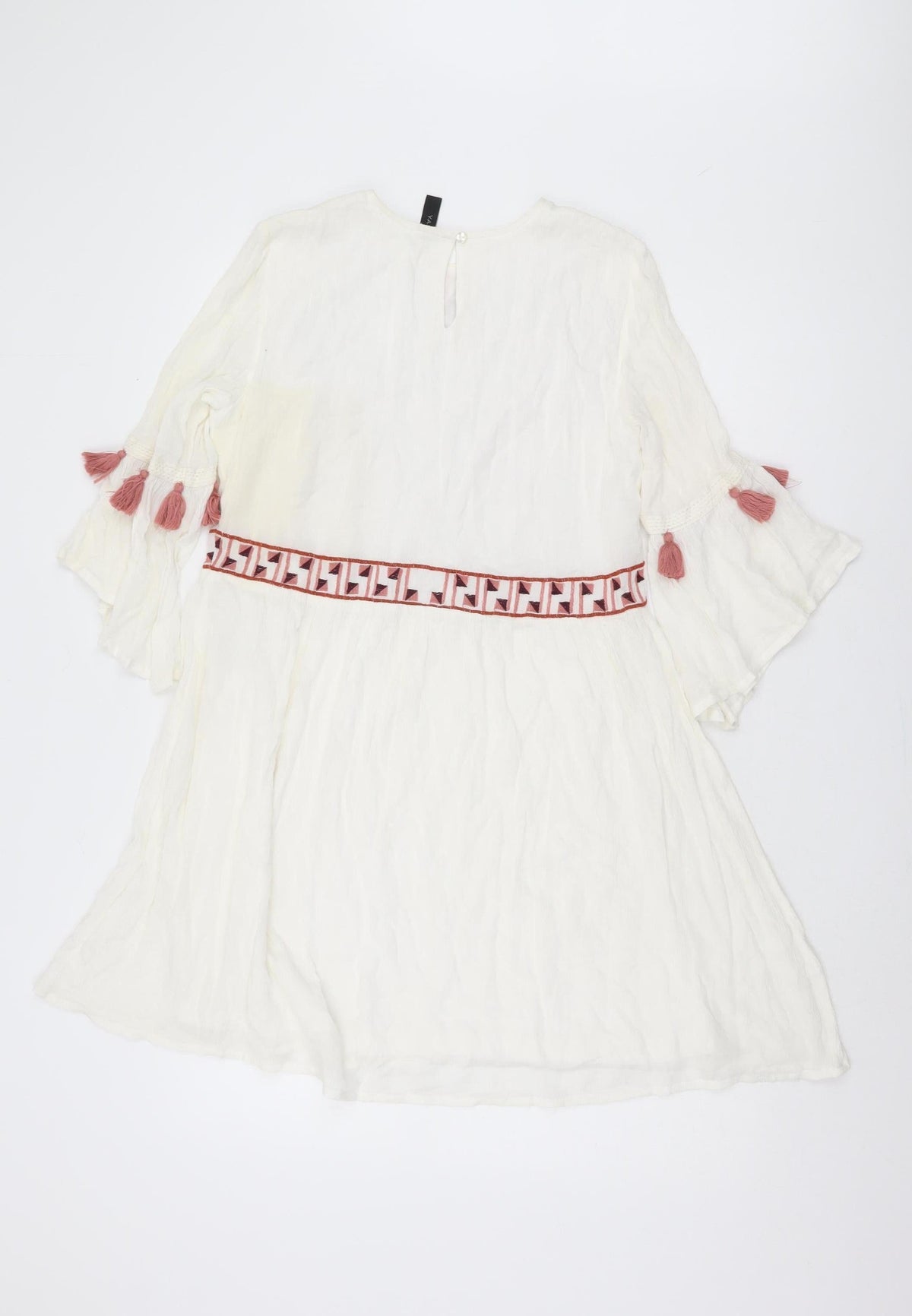 YAS Women's Ivory Embroidered Tunic Dress XS 3/4 Sleeve