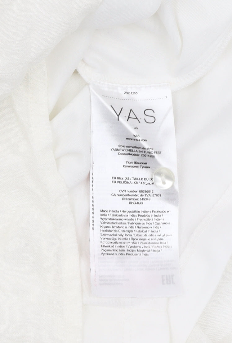 YAS Women's Ivory Embroidered Tunic Dress XS 3/4 Sleeve