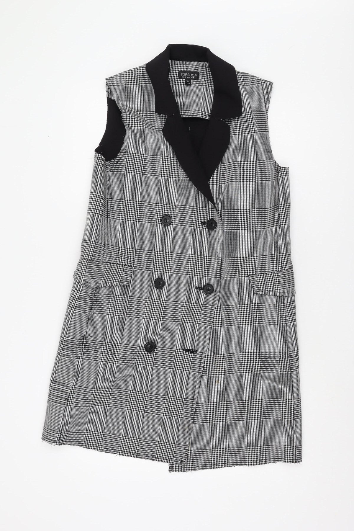 Topshop Women's Checked Waistcoat Black Size 10
