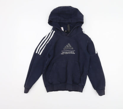 Additional front view of Adidas boys’ blue pullover hoodie 9-10 years
