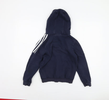 Back view of Adidas boys’ blue pullover hoodie 9-10 years