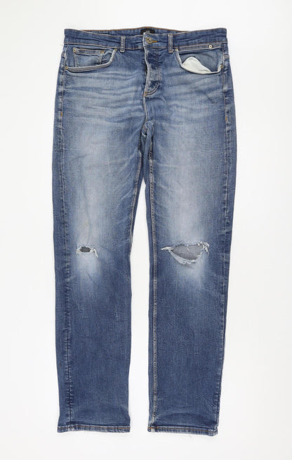 River Island Blue Denim Mens Jeans, 34L, Distressed