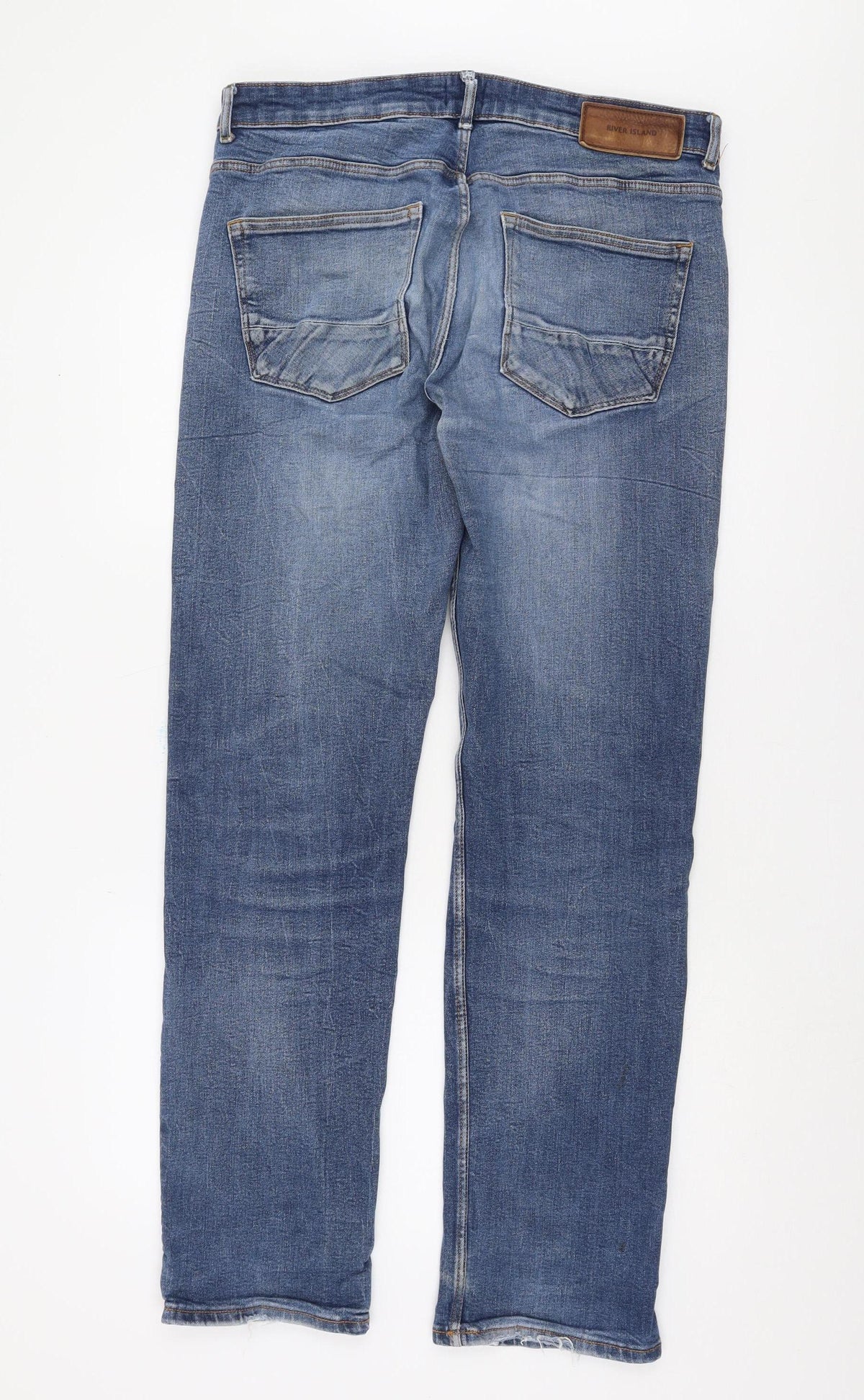 River Island Blue Denim Mens Jeans, 34L, Distressed