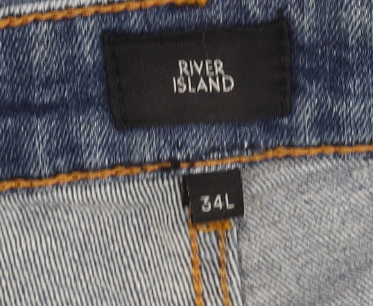 River Island Blue Denim Mens Jeans, 34L, Distressed