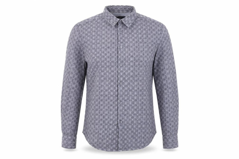 French Connection Men's Grey Geometric Button-Up Shirt L