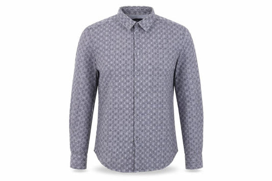 French Connection Men's Grey Geometric Button-Up Shirt L