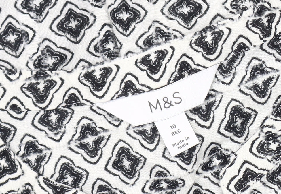 Marks & Spencer Women's Black Geometric Blouse Size 10