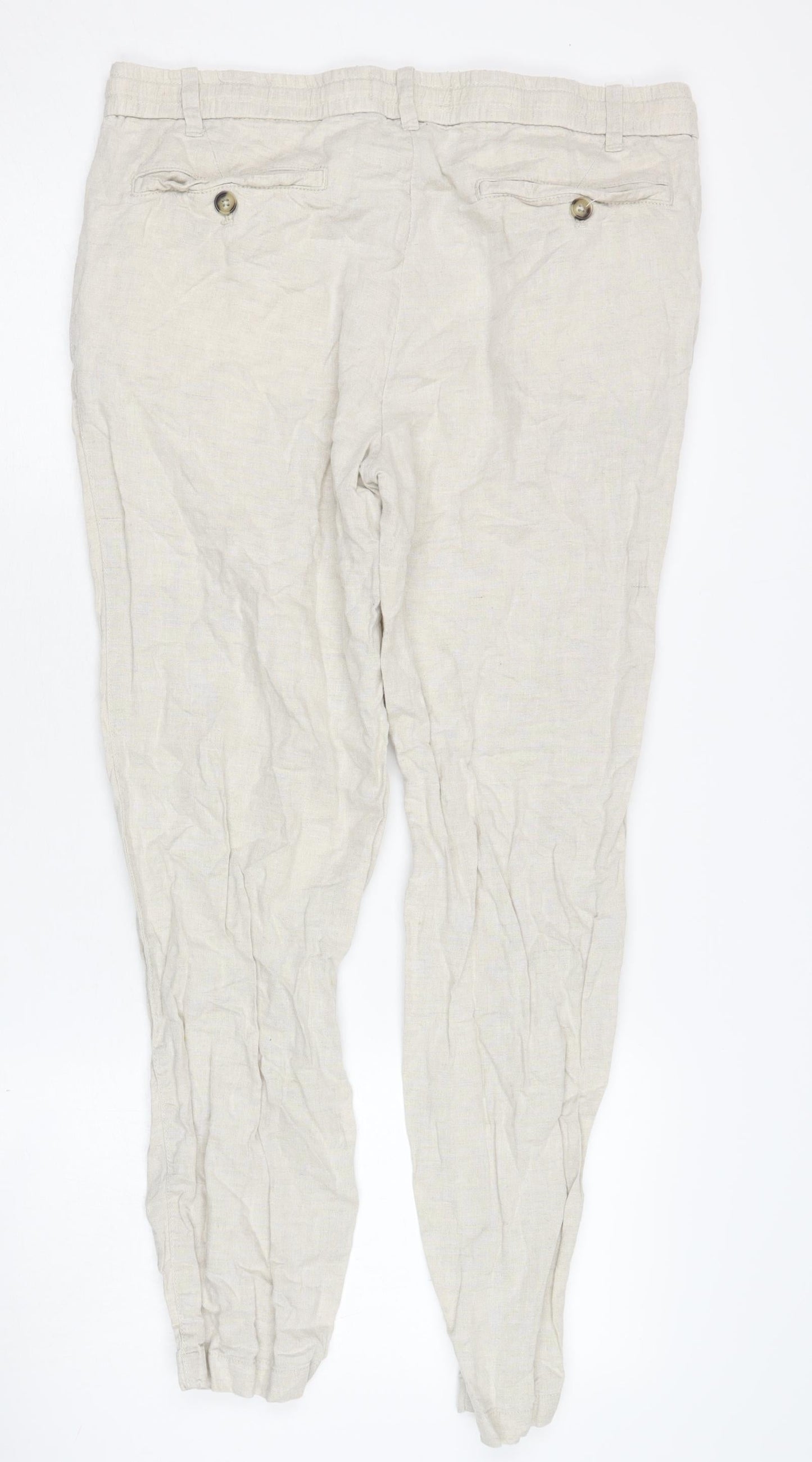 MNG Women's Beige Linen Blend Trousers Casual Size 14