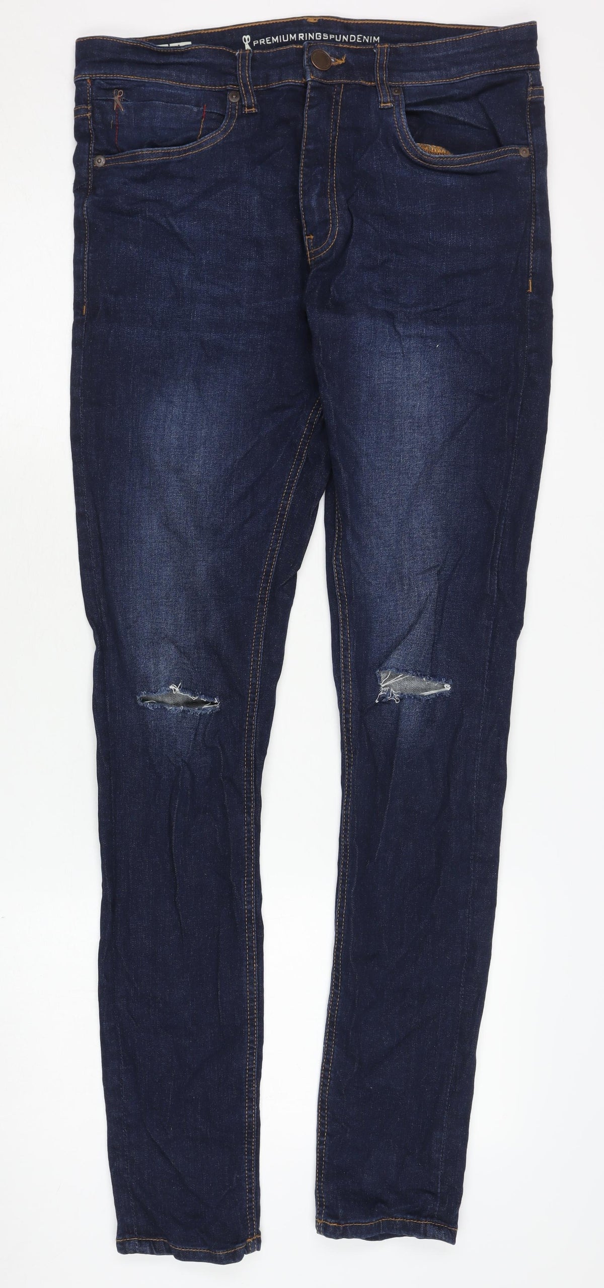 Ringspun Men's Blue Skinny Jeans, Size 32, Distressed