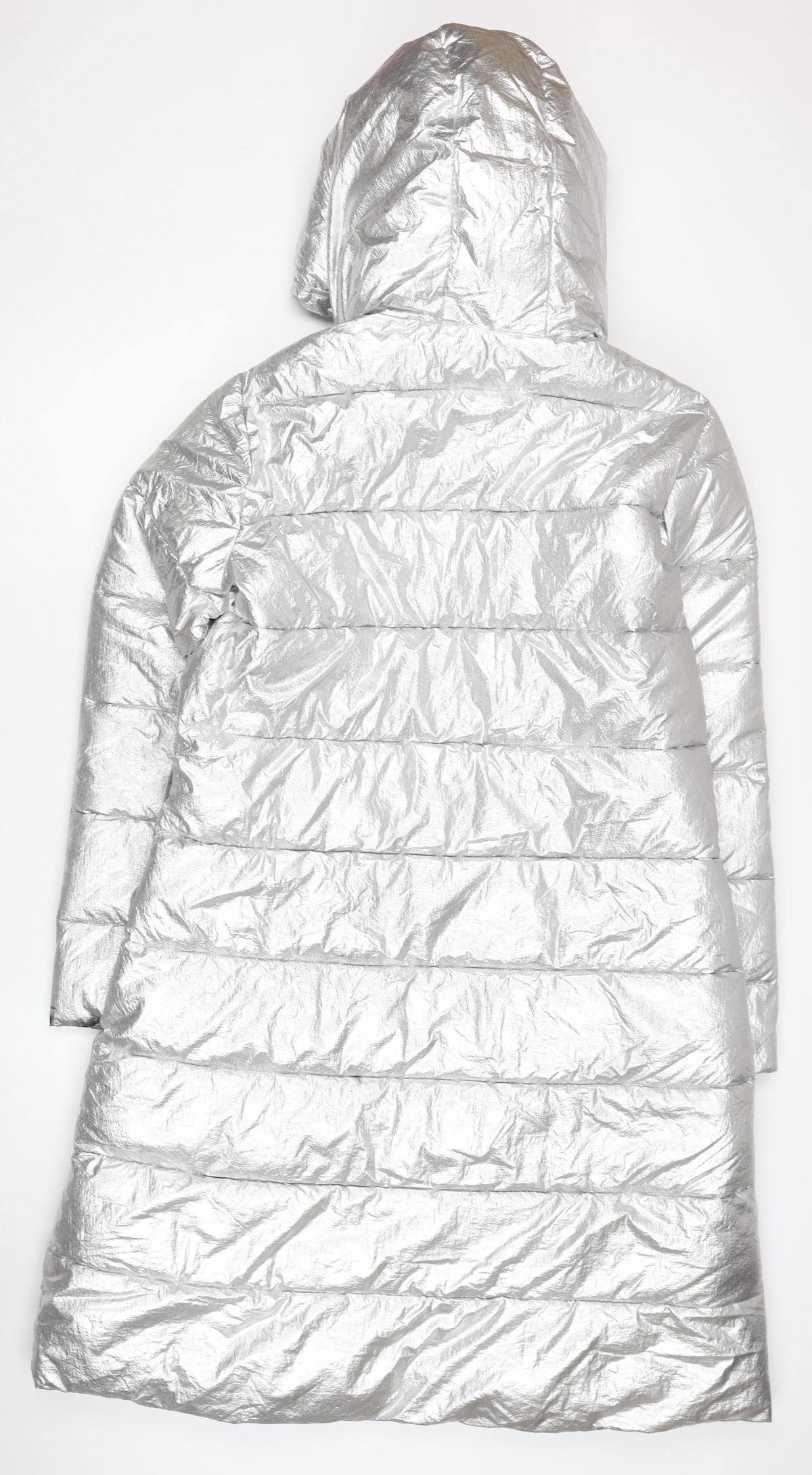 MY TWIN TWINSET Women's Silver Puffer Coat M Hooded Winter