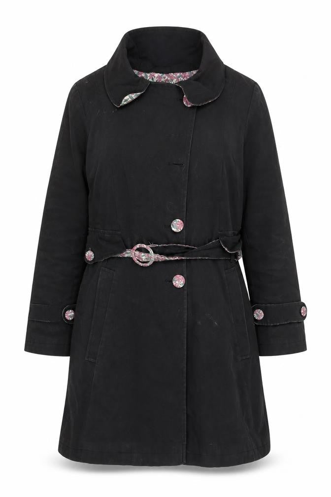 JAM Women's Black Belted Long Coat Size UK-7