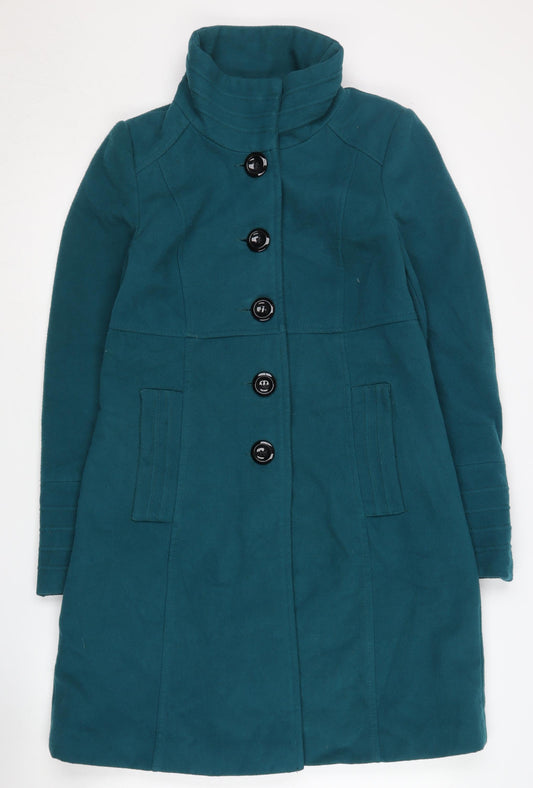 Wallis Women's Blue Overcoat Size 8, Buttoned Mid-Length Coat