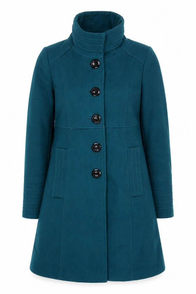 Wallis Women's Blue Overcoat Size 8, Buttoned Mid-Length Coat