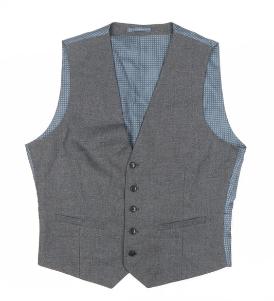 Burton Men's Grey Waistcoat, Size L 42-44", Polyester Blend