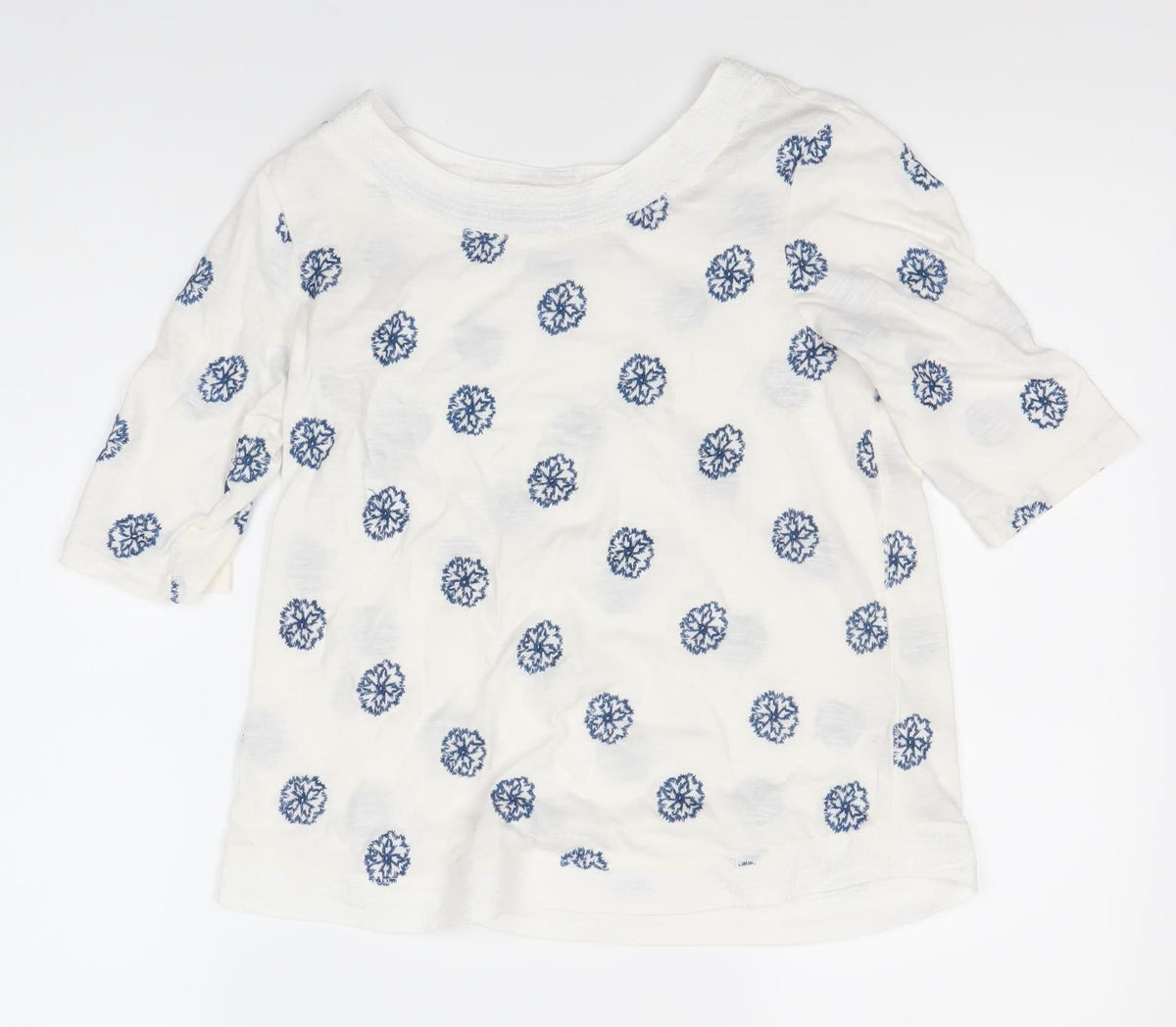 Women's White Floral Top, Size 8, 3/4 Sleeve