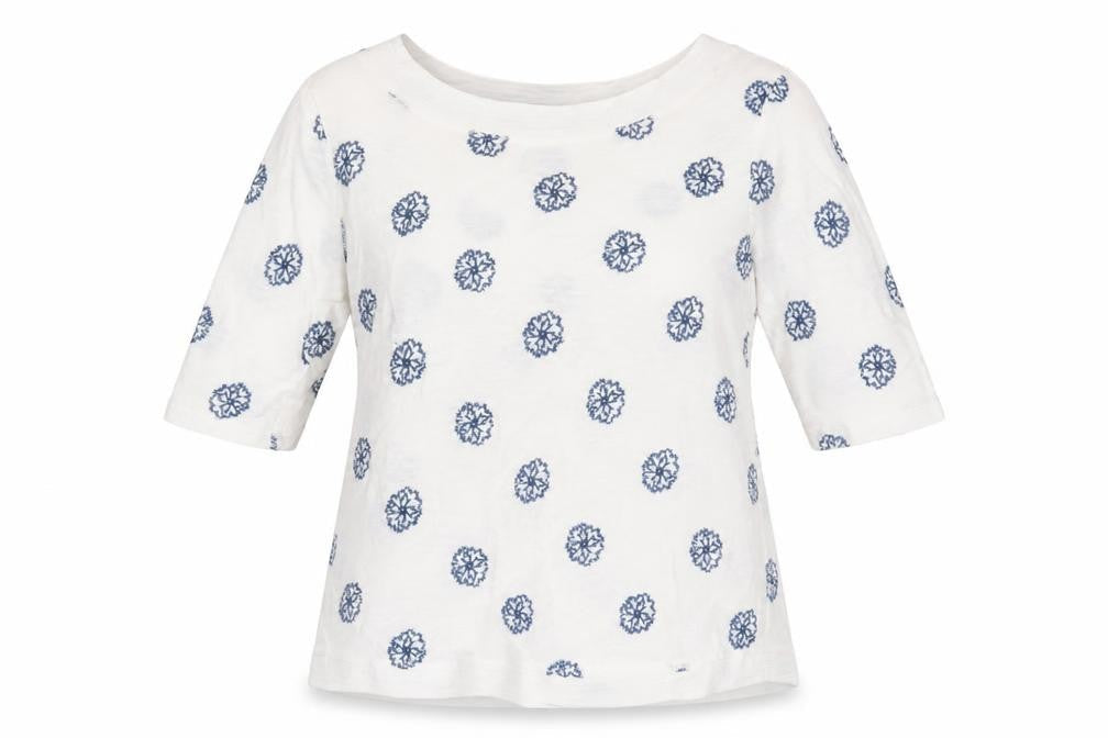 Women's White Floral Top, Size 8, 3/4 Sleeve