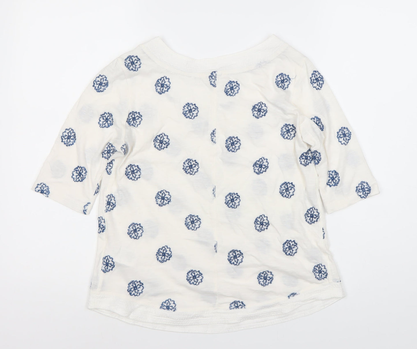 Women's White Floral Top, Size 8, 3/4 Sleeve