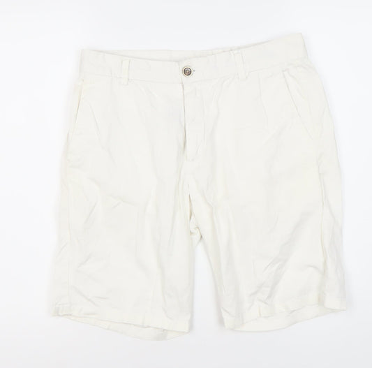 Sacoor Brothers Men’s White Chino Shorts, Size 40, Regular Fit