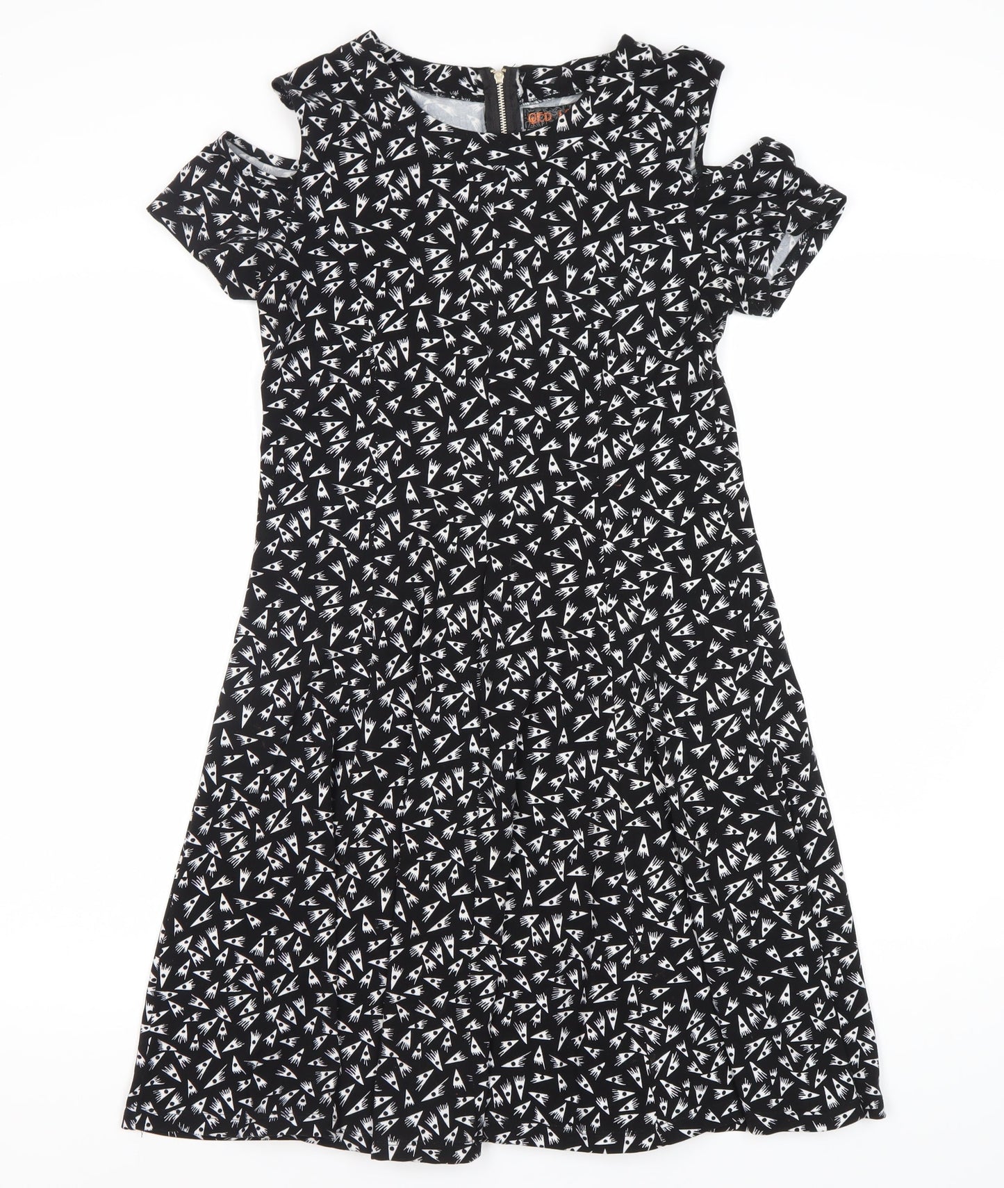 Women's Black A-Line Geometric Dress, Size S