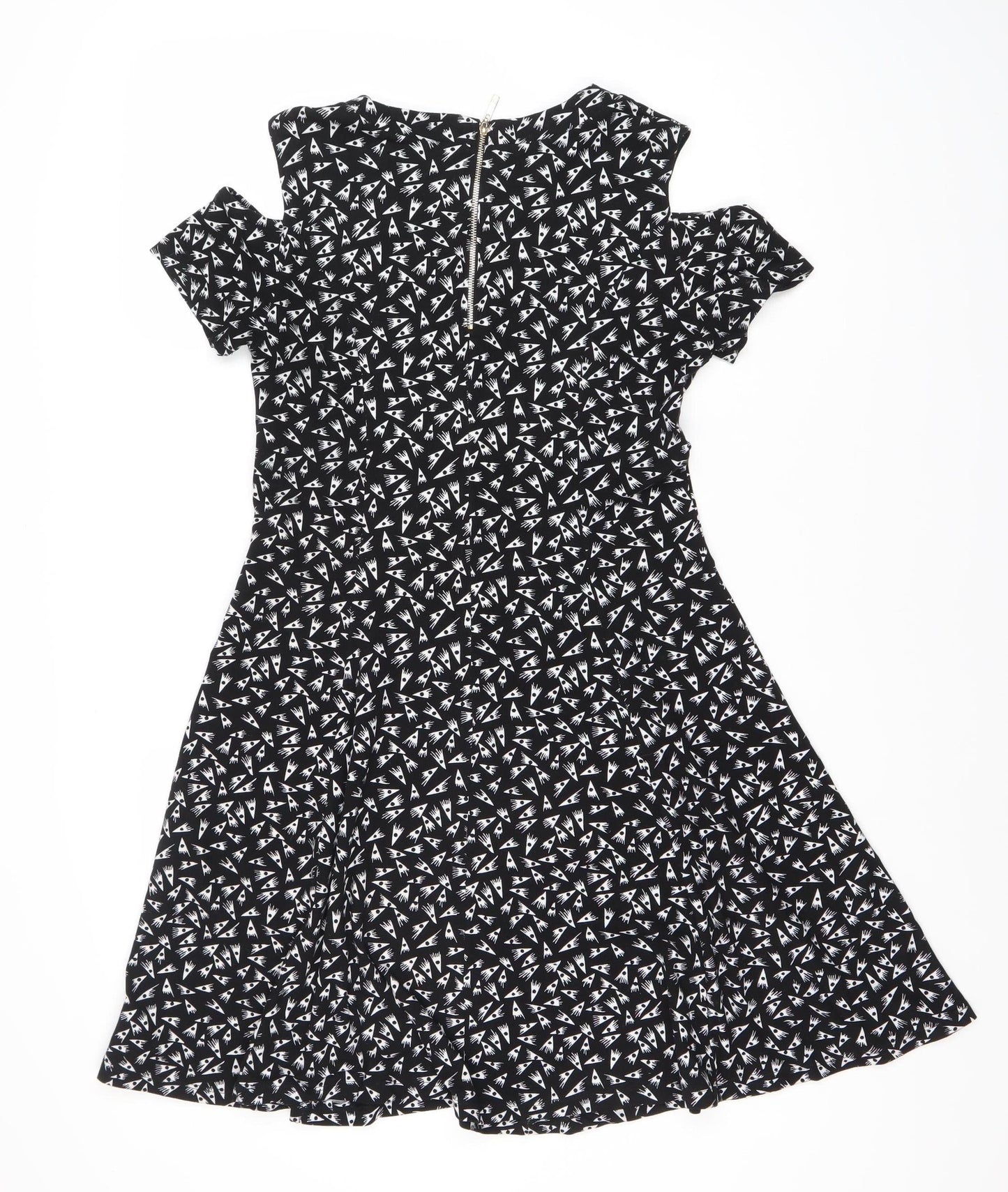 Women's Black A-Line Geometric Dress, Size S