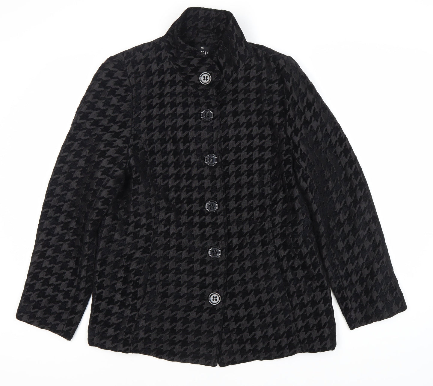 TIGI Women's Black Checkered Mid-Length Coat - Size 12
