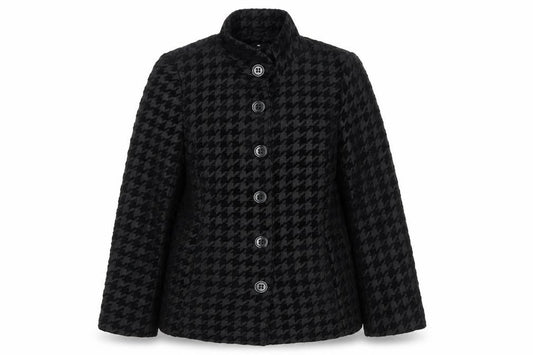 TIGI Women's Black Checkered Mid-Length Coat - Size 12