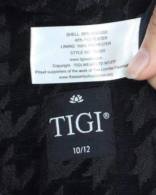 TIGI Women's Black Checkered Mid-Length Coat - Size 12