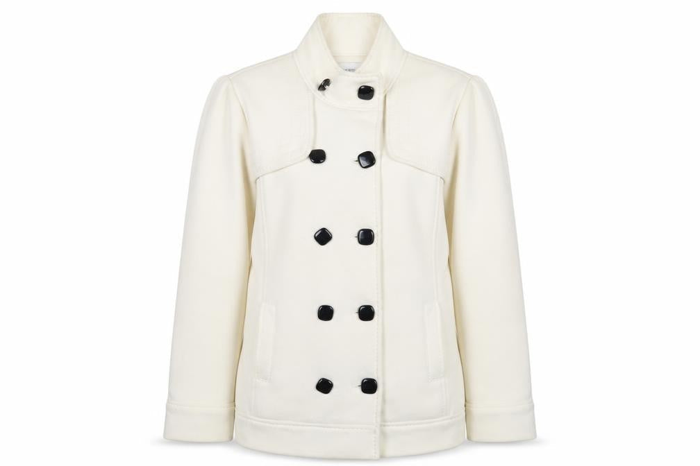 BHS Women's White Cotton Pea Coat, Size M, Double-Breasted
