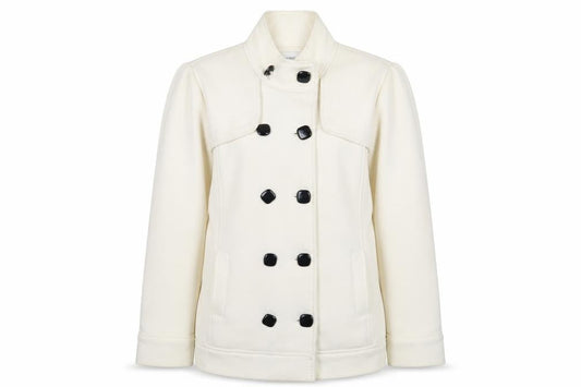 BHS Women's White Cotton Pea Coat, Size M, Double-Breasted
