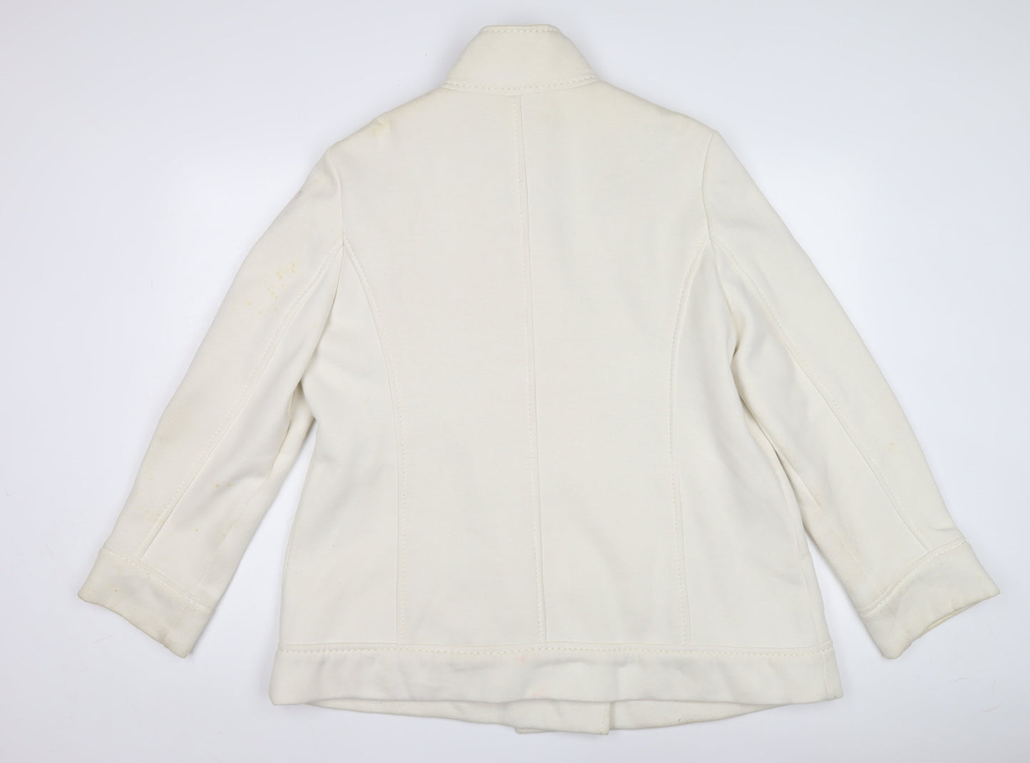 BHS Women's White Cotton Pea Coat, Size M, Double-Breasted