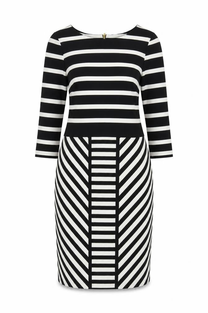 Gabby Skye Women's Black & White Striped Dress, Size 10