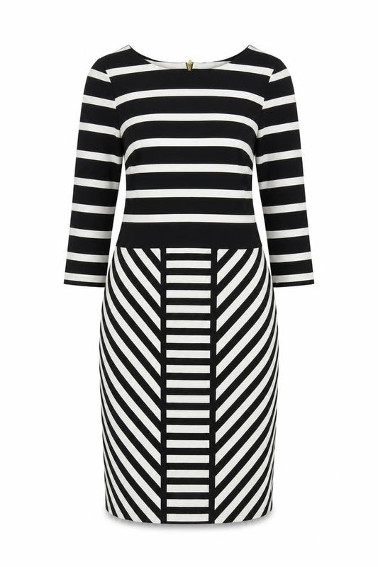 Gabby Skye Women's Black & White Striped Dress, Size 10