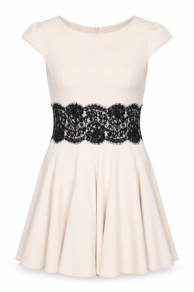 AX Paris Women's Beige Sleeveless Lace Skater Dress
