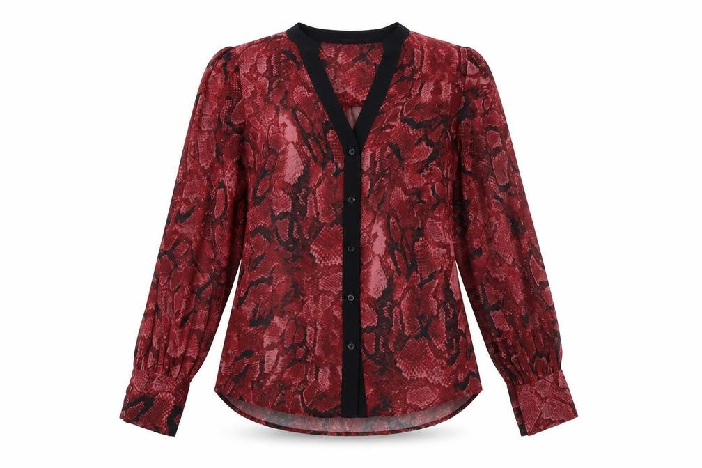 Oasis Women's Red Button-Up Animal Print Shirt