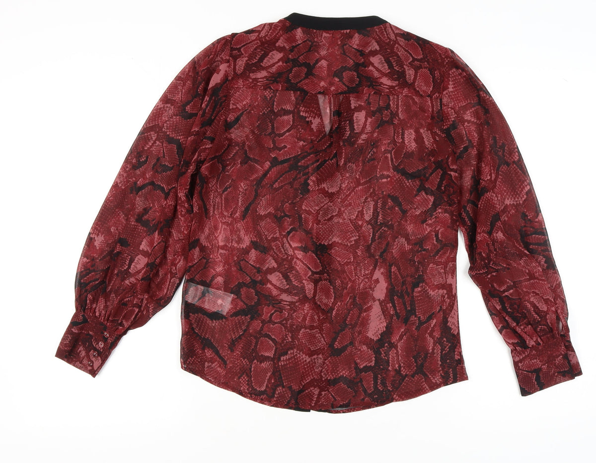 Oasis Women's Red Button-Up Animal Print Shirt