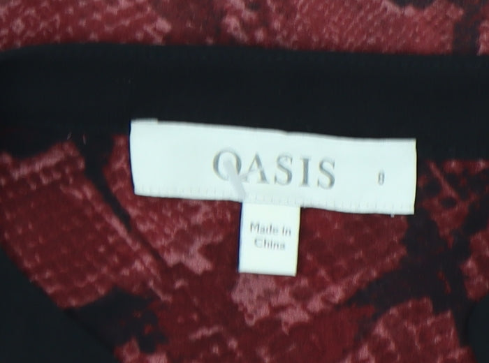 Oasis Women's Red Button-Up Animal Print Shirt