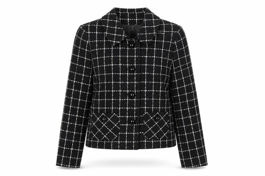 BHS Women's Black Check Blazer, Size 12, Cropped Style