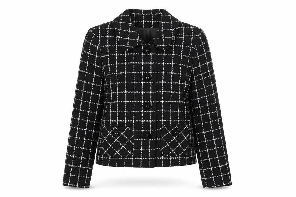BHS Women's Black Check Blazer, Size 12, Cropped Style