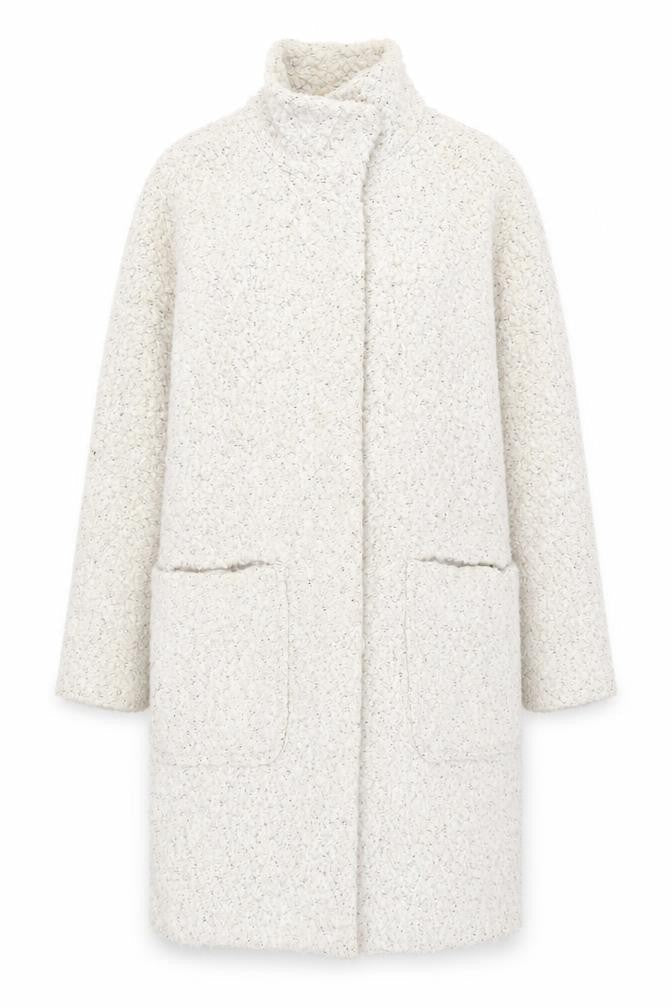 Betty Jackson Black Women's Ivory Wool Mid-Length Coat