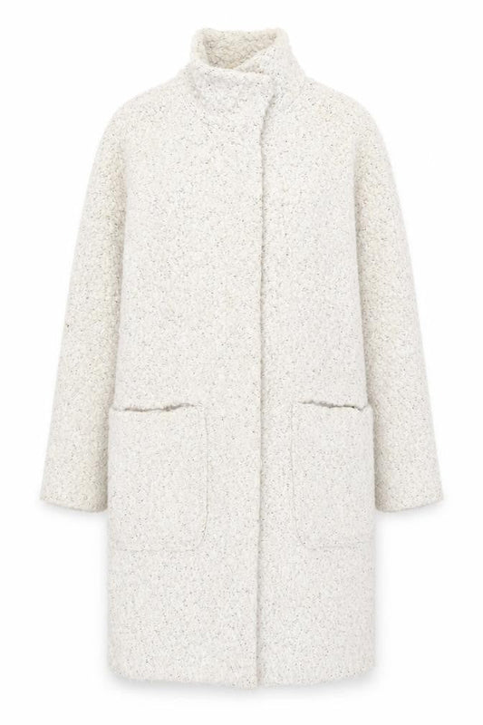 Betty Jackson Black Women's Ivory Wool Mid-Length Coat