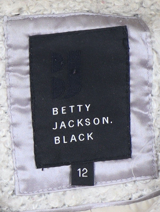 Betty Jackson Black Women's Ivory Wool Mid-Length Coat