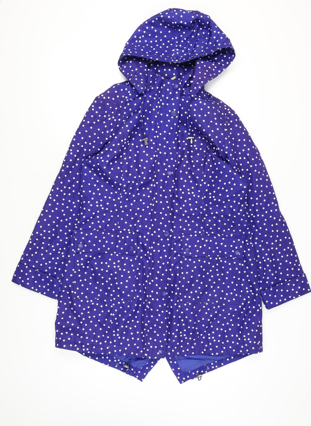 Finesse Women's Blue Polka Dot Hooded Rain Coat Size 14